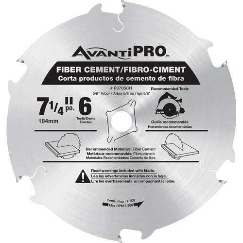 AvantiPro Cutting Saw Blade, 7-1/4", 6 Teeth, Fibre Cement Use Seaboard Timber Mart