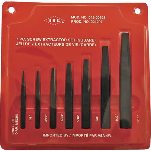 ISE-7 Ensemble d'extracteurs de vis carr&eacute;es 7 pi&egrave;ces, Pour vis de 1/8" - 9/16" Seaboard Timber Mart