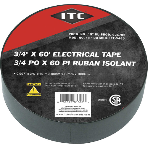 IET-3460 Electrical Tape, 19 mm (3/4") x 18.28 m (60'), Black Seaboard Timber Mart