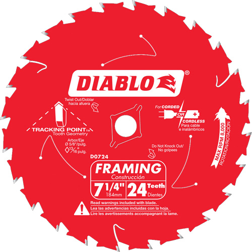 Framing Saw Blade, 7-1/4", 24 Teeth, Wood Use Seaboard Timber Mart