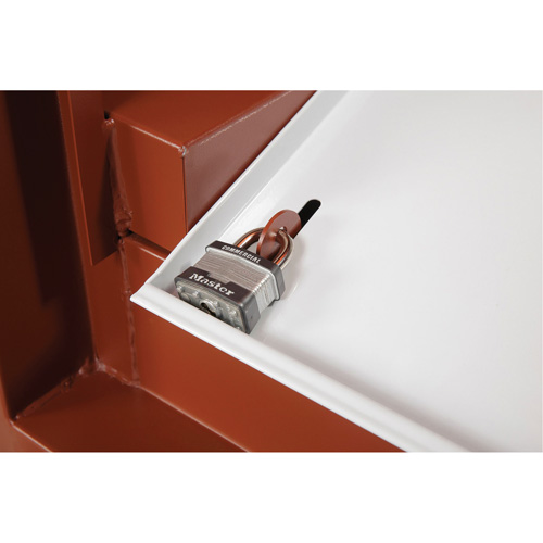 Coffre de chantier et surface de travail sur le terrain, 33" la x 63" p x 80" h, Acier, Rouge Seaboard Timber Mart