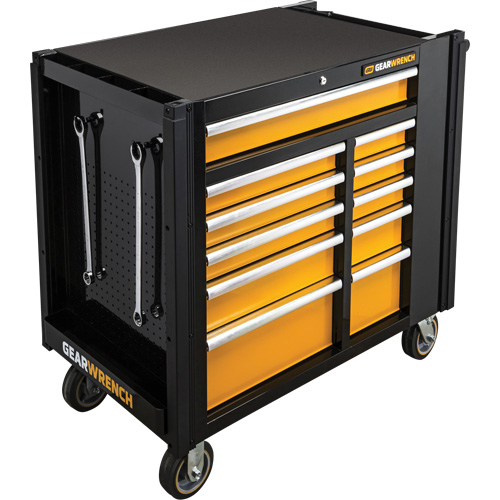 Chariot &agrave; outils &eacute;lectrique, 11 tiroirs, 42-1/2" la x 24-7/16" p x 41" h, Noir/Orange Seaboard Timber Mart