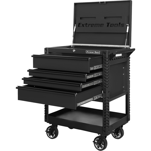 EX Deluxe Series Tool Cart, 4 Drawers, 22-7/8" L x 33" W x 44-1/4" H, Black Seaboard Timber Mart