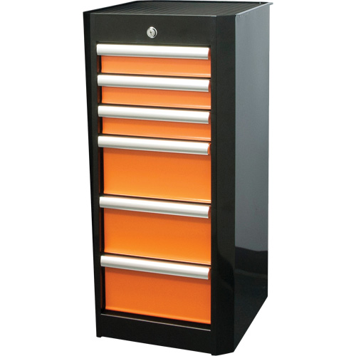 Coffre &agrave; outils lat&eacute;ral, 6 tiroirs, 16" la x 18" p x 34" h, Noir/Orange Seaboard Timber Mart