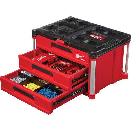 Packout 3-Drawer Tool Box, 16-1/3" x 14-1/3" x 22-1/5", Black/Red Seaboard Timber Mart