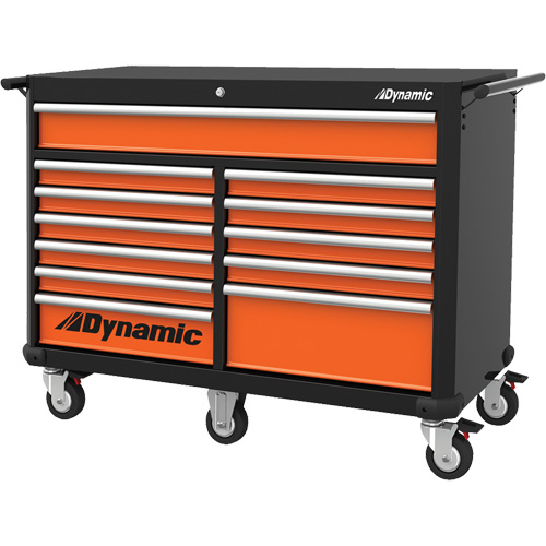 Roller Cabinet, 12 Drawers, 53" W x 24" D x 41" H, Black/Orange Seaboard Timber Mart