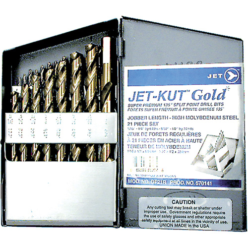 Jeu de forets de premi&egrave;re qualit&eacute; GF21R Jet-Kut GOLD, 21 morceaux, Acier Seaboard Timber Mart