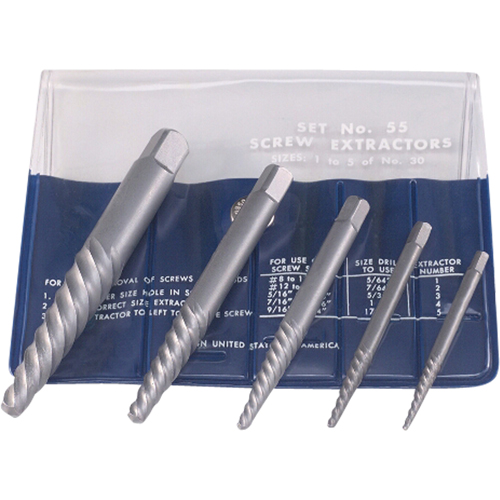 Screw Extractors - Screw Extractor Set in Fold-Up Pouch, 5 Pieces, High Carbon Steel Seaboard Timber Mart
