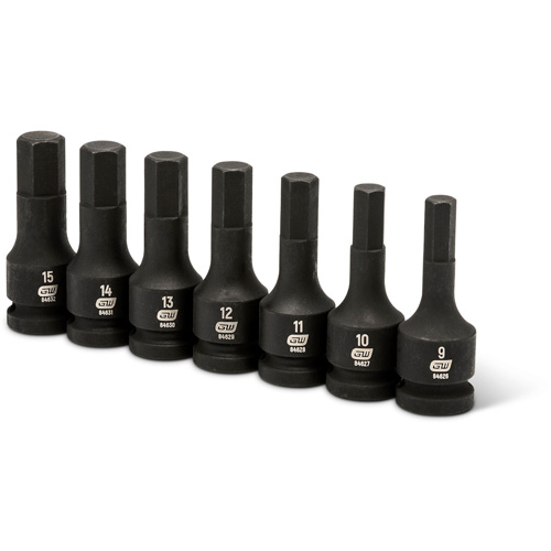 Jeu de douilles m&eacute;triques &agrave; chocs, Hexagonale, Prise 1/2", 7 mrcx Seaboard Timber Mart