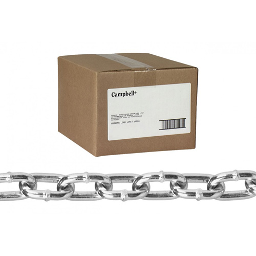 Straight Link Machine Chain, Low Carbon Steel, 3/0 x 100' (30.4 m) L, 635 lbs. (0.3175 tons) Load Capacity Seaboard Timber Mart
