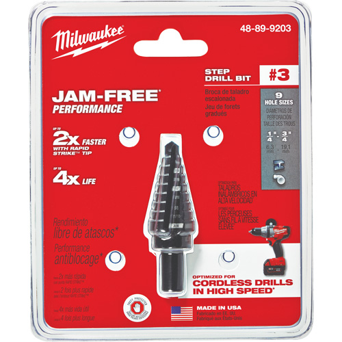 #3 Step Drill Bit, 1/4" - 3/4" , 1/16" Increments, High Speed Steel Seaboard Timber Mart