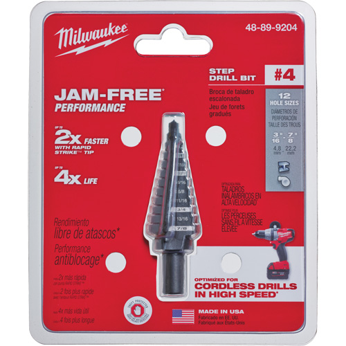 #4 Step Drill Bit, 3/16" - 7/8" , 1/16" Increments, High Speed Steel Seaboard Timber Mart
