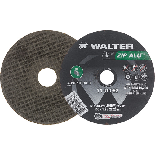 Zip Alu Cut-Off Wheel, 6" x 3/64", 7/8" Arbor, Type 1, Aluminum Oxide, 10200 RPM Seaboard Timber Mart