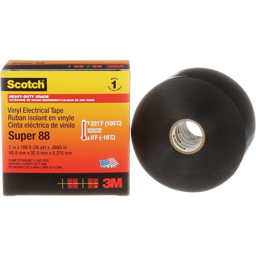 Ruban isolant Super 88 de calibre professionnel Scotch, 51 mm (2") x 33 m (108'), Noir, 8,5 mils Seaboard Timber Mart