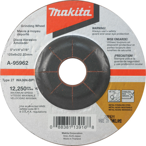 INOX Grinding Wheel, 5" x 1/4", 7/8" Arbor, Aluminum Oxide, Type 27 Seaboard Timber Mart