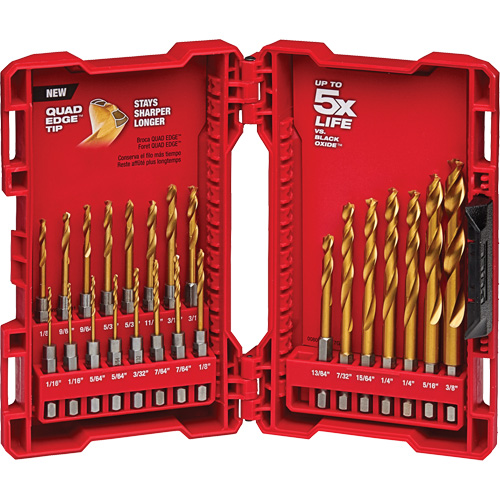 Jeu de forets pour perceuses et cl&eacute;s &agrave; chocs Shockwave, 23 morceaux, Titane Seaboard Timber Mart