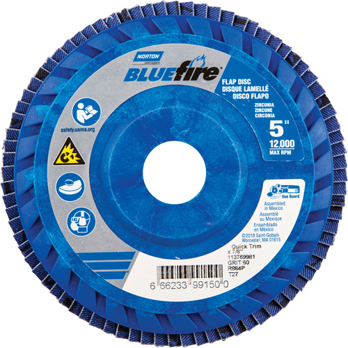 BlueFire R884P Coarse Grit Flap Disc, 5" x 7/8", Type 27, 60 Grit, Zirconia Alumina Seaboard Timber Mart