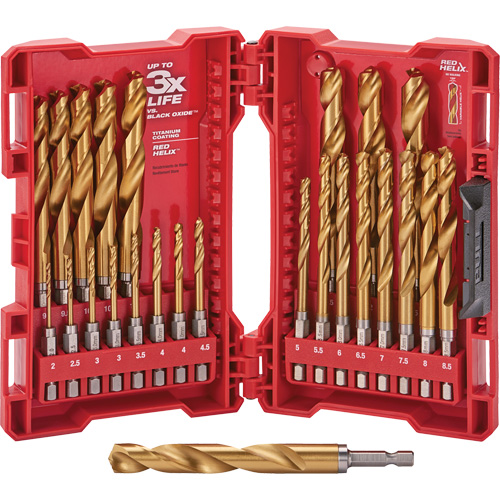 Shockwave Red Helix Metric Drill Bit Set, 25 Pieces, Titanium Seaboard Timber Mart