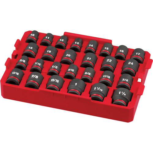 Jeu de douilles profondes 3/8" Shockwave Impact Duty Packout, 27 Mcx, Chocs, Prise de 1/2" Seaboard Timber Mart