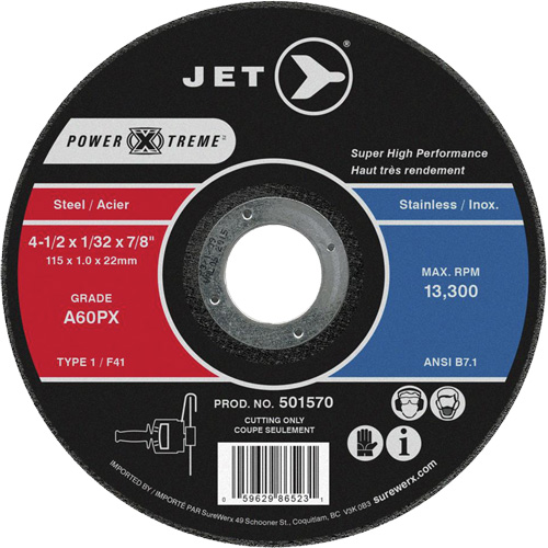 A46PX Power-Xtreme Cut-Off Wheel, 4-1/2" x 1/16", 7/8" Arbor, Type 1, 13300 RPM Seaboard Timber Mart
