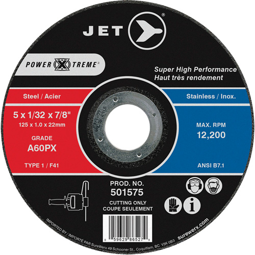 A60PX Power-Xtreme Cut-Off Wheel, 5" x 1/32", 7/8" Arbor, Type 1, 12200 RPM Seaboard Timber Mart