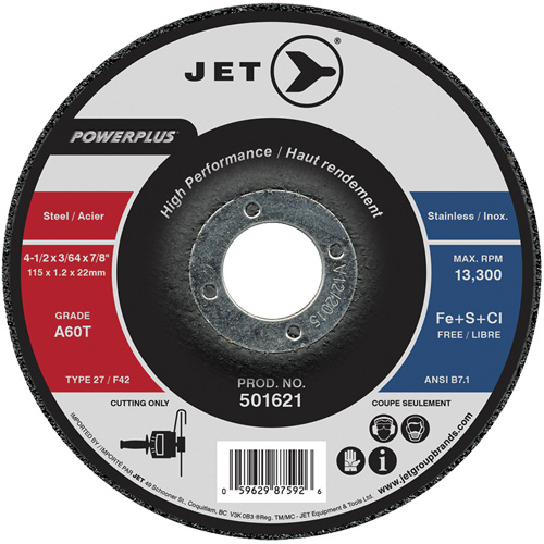 A60T PowerPlus Cut-Off Wheel, 4-1/2" x 3/64", 7/8" Arbor, Type 27, 13300 RPM Seaboard Timber Mart