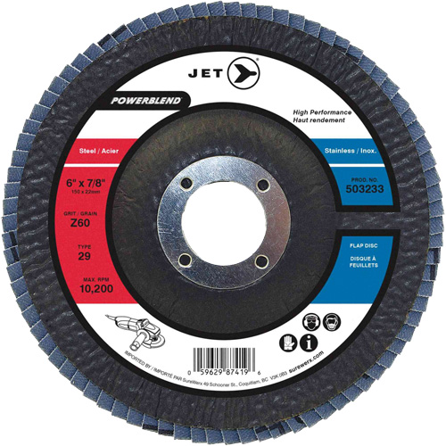 Disques &agrave; lamelles pour l'acier/acier inoxydable, 6" x 7/8", Type 29, Grain Z60, Zirconium Seaboard Timber Mart