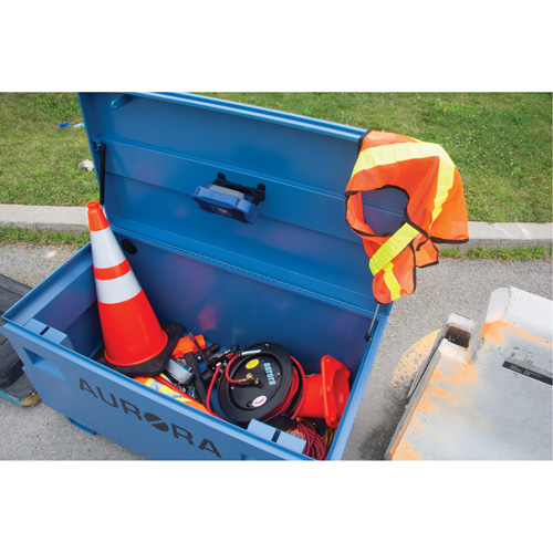 Coffre &agrave; outils de chantier, 48" x 24" x 27-3/5", Acier, Bleu Seaboard Timber Mart