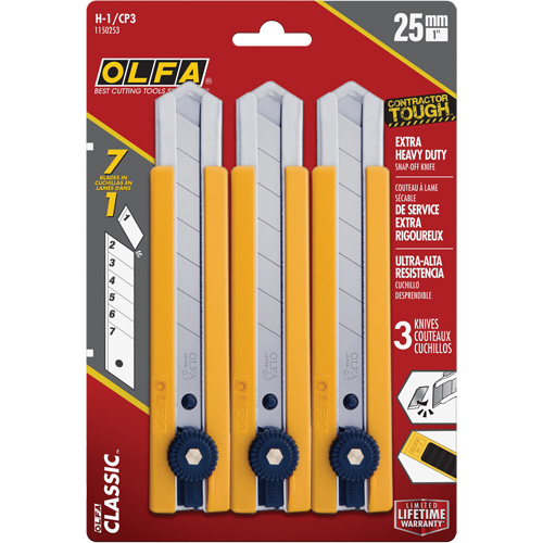 Couteau utilitaire classique extra robuste H-1 avec prise &agrave; pi&egrave;ce caoutchout&eacute;e, 25 mm Seaboard Timber Mart