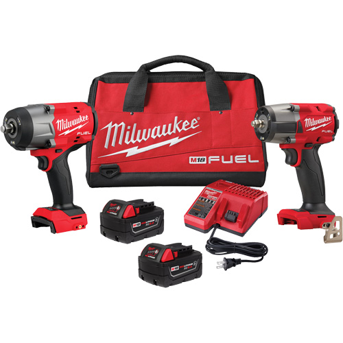 Ensemble de cl&eacute;s &agrave; chocs &agrave; couple &eacute;lev&eacute; de 1/2" et moyen de 3/8" M18 FUEL pour automobile, Lithium-ion, 18 V Seaboard Timber Mart