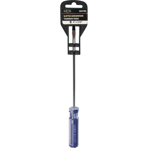 Tournevis &agrave; fente bleu transparent avec bandes, Tige de 3/16", Ronde, Prise en Plastique Seaboard Timber Mart