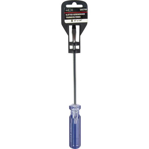 Tournevis &agrave; fente bleu transparent avec bandes, Tige de 1/4", Ronde, Prise en Plastique Seaboard Timber Mart