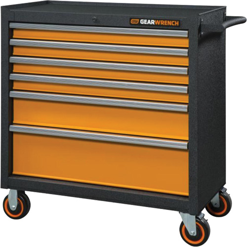 Armoire roulante pour outils s&eacute;rie GSX, 6 tiroirs, 36" la x 18-1/5" p x 37-2/5" h, Noir/Orange Seaboard Timber Mart