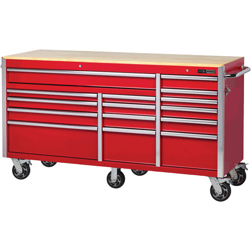PRC7215 Pro Series Roller Cabinet, 15 Drawers, 72" W x 24" D x Red Seaboard Timber Mart