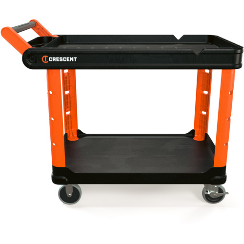 RAILWORKS 2-Shelf Industrial Utility Cart with 5" Hard Casters, 47" L x 24-1/2" W x 34" H, Black/Orange Seaboard Timber Mart