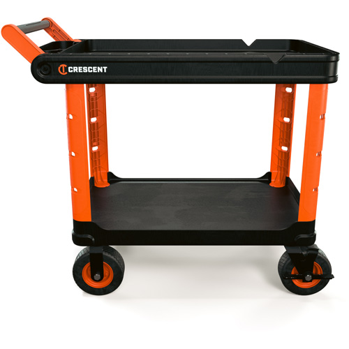 RAILWORKS 2-Shelf Industrial Utility Cart with 8" Casters, 47" L x 24-1/2" W x 37-4/5" H, Black/Orange Seaboard Timber Mart