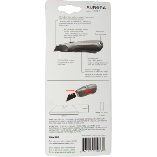 Retractable Safety Knife , Stainless Steel, Heavy-Duty, Plastic/Aluminum Handle Seaboard Timber Mart