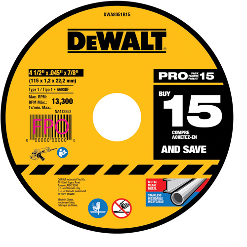 Metal Cutting Wheel for Angle Grinders, 4-1/2" x 0.045", 7/8" Arbor, Type 1, Aluminum Oxide Seaboard Timber Mart