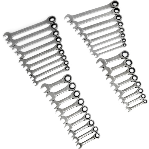 72-Tooth 12 Point Standard & Stubby Wrench Set, Ratcheting Combination, 34 Pieces, Imperial and Metric Seaboard Timber Mart