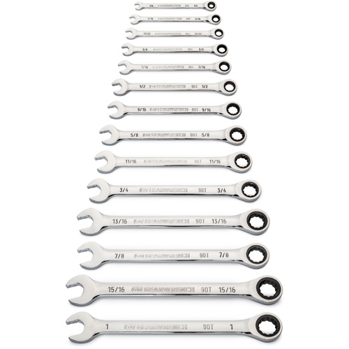 90-Tooth 12 Point SAE Wrench Set, Ratcheting Combination, 14 Pieces, Imperial Seaboard Timber Mart