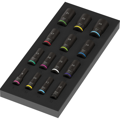 Foam Insert Zyklop B Impaktor Deep Socket Set 1, 15 Pcs, Impact, 3/8" Drive Size, Deep Seaboard Timber Mart