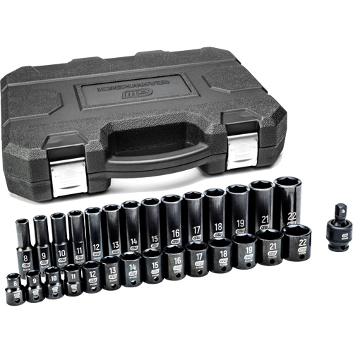 6-Point Metric Socket Set, 29 Pcs, Impact, 3/8" Drive Size, Deep Seaboard Timber Mart