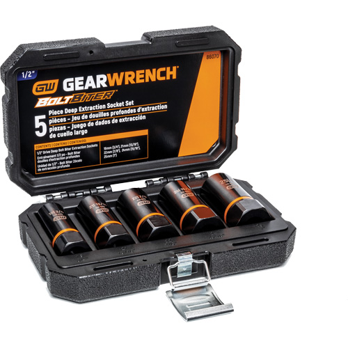 Bolt Biter Extraction Socket Set, 5 Pcs, Impact, 1/2" Drive Size, Deep Seaboard Timber Mart