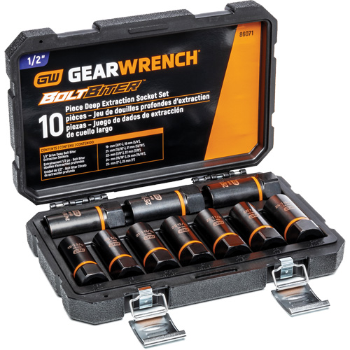 Bolt Biter Extraction Socket Set, 10 Pcs, Impact, 1/2" Drive Size, Deep Seaboard Timber Mart