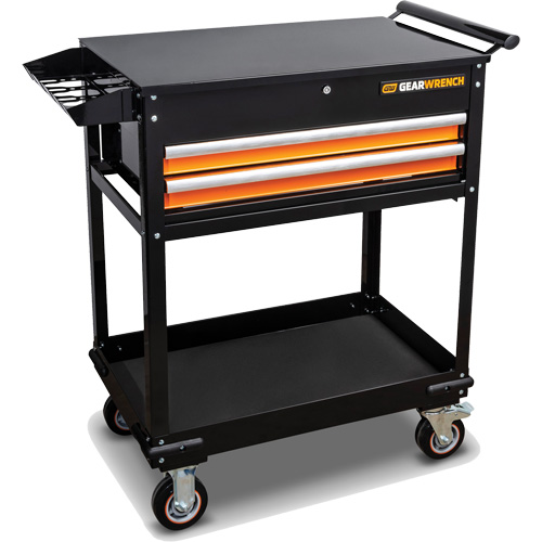 Chariot utilitaire, 2 tiroirs, 32-1/2" la x 42" h, Noir/Orange Seaboard Timber Mart