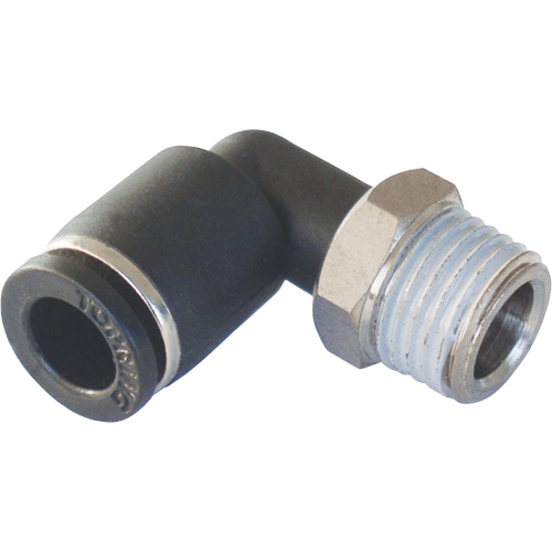 MAXFIT Push-to-Connect to Male NPT Elbow Adapter, 3/8" x 1/2" Dia., PBT Polymer Seaboard Timber Mart
