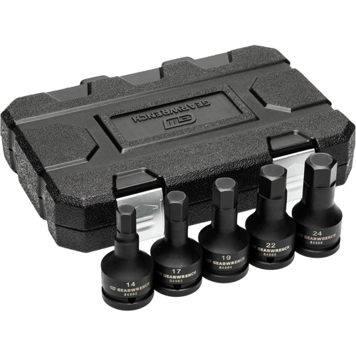 Metric Impact Bit Socket Set with Blow Mold Case, Hex, 3/4" Drive, 5 Pcs Seaboard Timber Mart