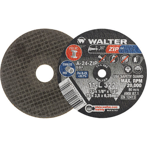 Zip Cut-Off Wheel, 3" x 1/8", 1/4" Arbor, Type 1, Aluminum Oxide, 25470 RPM Seaboard Timber Mart