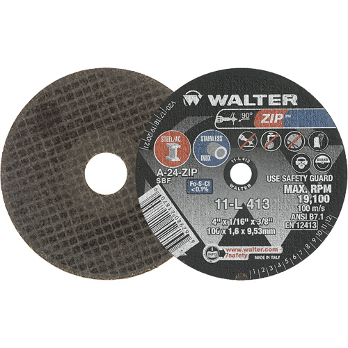 Zip Cut-Off Wheel, 4" x 1/16", 3/8" Arbor, Type 1, Aluminum Oxide, 19100 RPM Seaboard Timber Mart