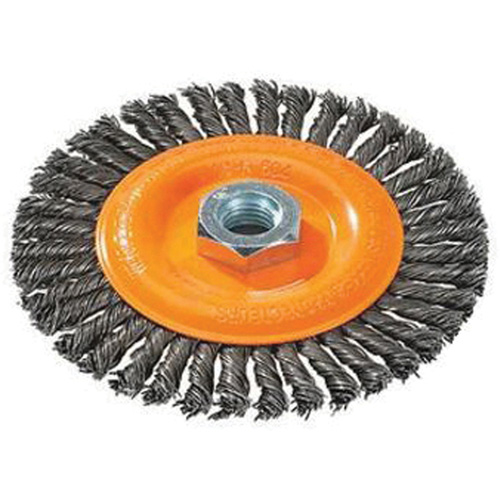Stringer Bead Knotted Wire Brush, 4" Dia., 0.02" Fill, 5/8"-11 Arbor, Steel Seaboard Timber Mart